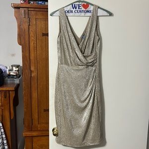 Gold evening dress. Super flattering. 41” top to hem and 16” pit to pit